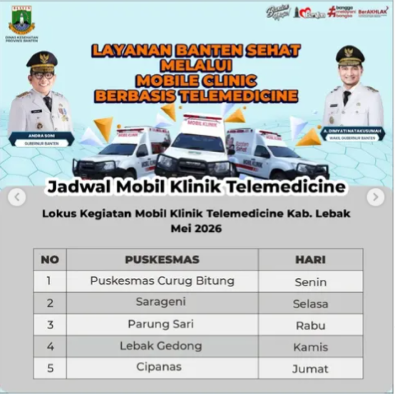 [JADWAL LAYANAN MOBIL KLINIK TELEMEDICINE BULAN MEI 2026]
